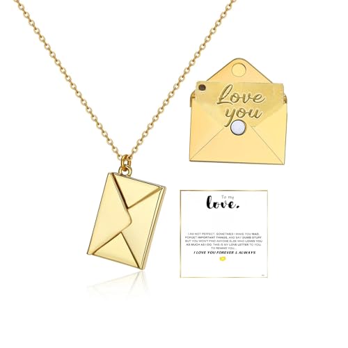 ziella To My Love-Envelope Love Letter Necklace Envelope Locket Necklace for Women with I Love You Secret Message Jewelry Gift For Wife/Girlfriend