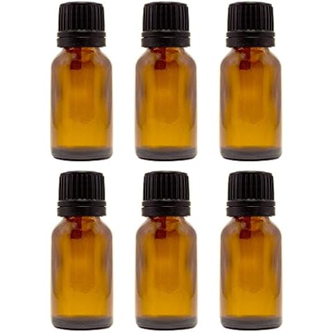 GreenHealth 15 ml (1/2 fl oz) Amber Glass Bottle with Euro Dropper (6 Pack) Cover