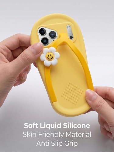 Image of amazon basics 3D Flip Flop Design Silicon Back Cover for iPhone 17 Pro Max - Slipper Shape Soft Case with Smiley Daisy Flower, Shockproof Protection, Cute & Funny Aesthetic Case for Girls & Women
