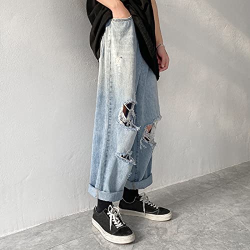 Ripped Jeans Men Relaxed Fit Wide Leg Baggy Destroyed Denim Pants with Pockets Casual Trousers Hip Hop Streetwear3
