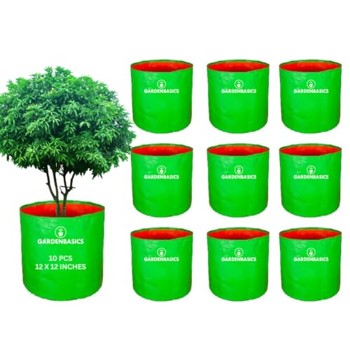 Image of Grow Bags - 260 GSM | Heavy Duty | UV Protected | HDPE Plant Pots for Home Garden | Reusable Plants Growing Bags for Terrace Gardening for Vegetables (10 Pcs, 12 X 12 Inches)