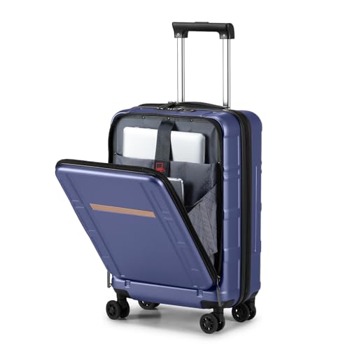 Carry on Luggage 22 X 14 X 9 Airline Approved, ABS+PC 20 Inch Luggage with Front Compartment, Double Spinner Wheels, TSA Lock，Blue Color4