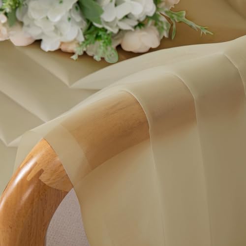 Image of OWENIE Gold Sheer Curtains, 63 Inch Length 2 Panels Set, Soft Voile Drapes for Living Room, Bedroom, Rod Pocket, 2pcs, Each 42 inch W x 63 inch L