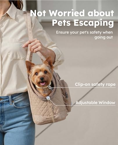 pecute Hundetasche für Kleine Hunde 4kg, Tragetasche Hund Hundetragetasche Leichte, Faltbare Hundetransportbox, Katzen Transporttasche für Unterwegs (Khaki)
