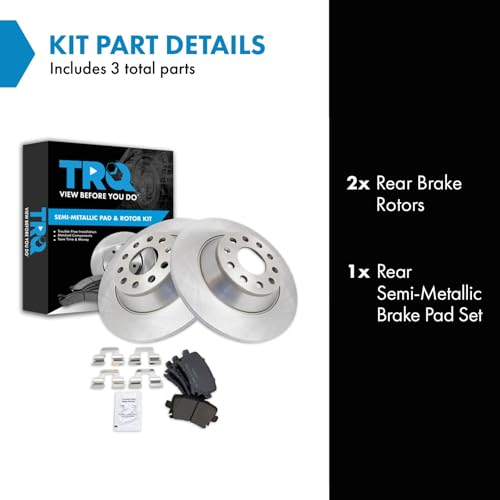Image of TRQ Rear Brake Pad and Rotor Set Semi Metallic Rotors Compatible with 2005-2010 Audi A6 2005-2011 A6 Quattro