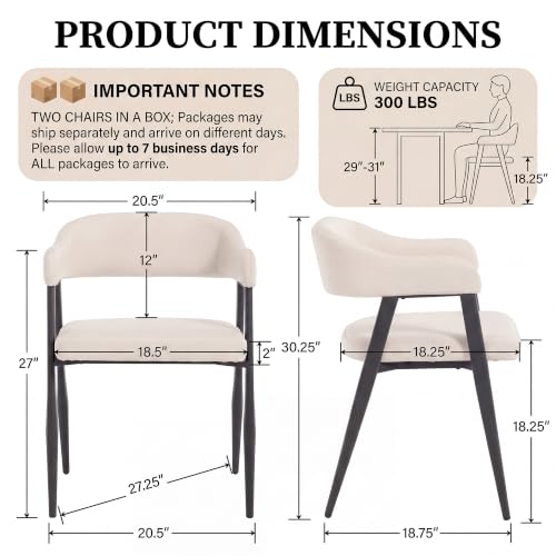 Image of HNY Modern Dining Chairs with Arms Set of 6, Beige Faux Leather Armchairs
