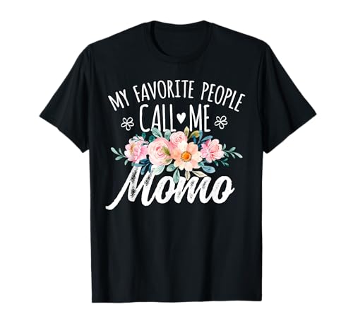 My Favorite People Call Me Momo Floral Birthday Momo T-Shirt, Small, Black