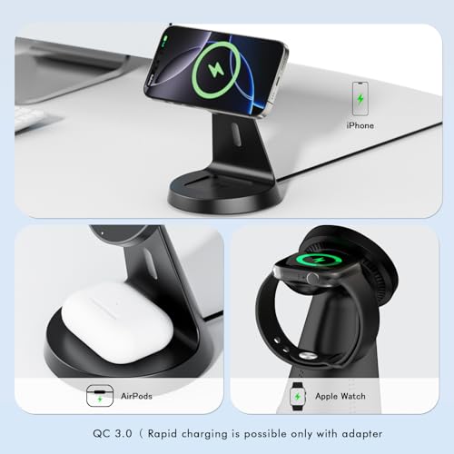 Image of Digiroot Wireless Charger for iPhone- 3 in 1 Charging Station for iPhone 16 /15 /14 /13 /12 /Pro Max /Pro /Mini /Plus, for Apple-Watch 10 /9 /8 /7 /SE /6 /5 /4 /3 /2 /1 /Ultra2 /Ultra, Charging for Airpods pro /2 /3 /4