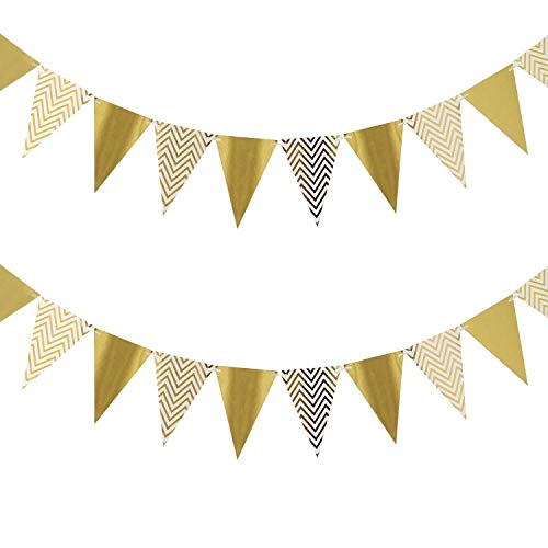 Image of Party Propz Golden Pennant Banner For Decoration - 1 Pc Triangle Banner For Decoration | Golden Triangle Decoration Hanging | Paper Decoration for Birthday | Party Decoration Items