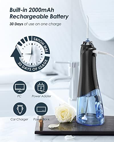 VOCUTE Water Flossers for Teeth Cordless, Oral Irrigator Dental Flosser Water Pick IPX7 Waterproof 300ML 5 Modes 5 Jet Tips Cordless Water Flossers USB Rechargeable for 30 Days Use at Home Travel