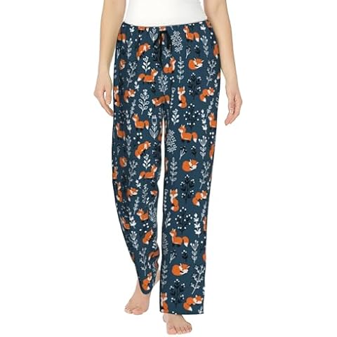 Mosytuky Cute Fall Fox Print Women Sleep Lounge Pajama Pants,Super Soft Women Pajama Bottoms With Pockets Cover