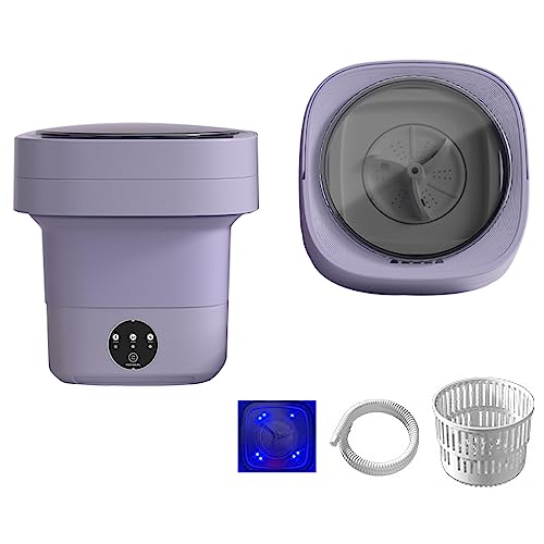 2 in 1 Portable Mini Washing Machine and Dryer, 6.5L Foldable Small Portable Washing Machine, Bucket Washing Machine Portable Mini for Baby Clothes, Underwear or Small Items,Purple