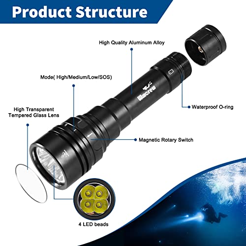 Willcrew Dx150 15000 Lumen Dive Lights Professional Scuba Diving Flashlight, Waterproof Underwater Rechargeable Dive Torch  4 Light Modes With Charger And Toolbox #TOP4