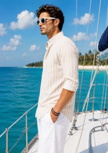 Image of Majestic Man Classic Slim Fit Vertical Striped Casual Cotton Shirt