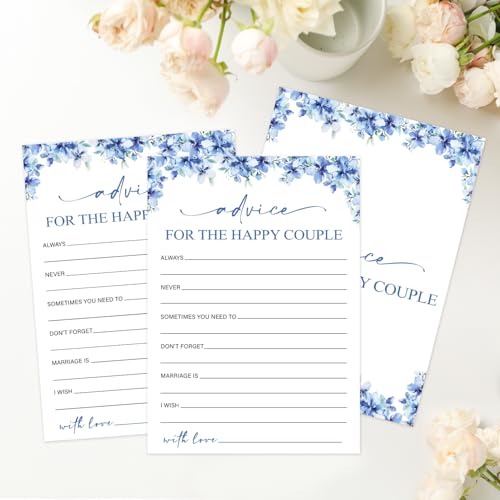Image of Advice for The Happy Couple Bridal Shower Games, 25 Blue Floral Bridal Shower Game Cards Set, Engagement Party Game for Guests, Wedding Games for Reception, Minimalist Marriage Party Supplies-18