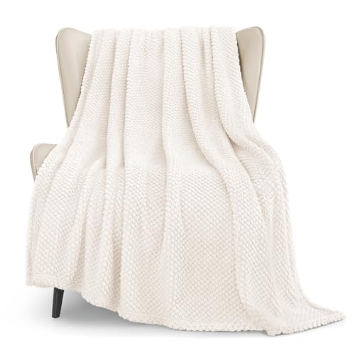 Whale Flotilla Extra Large Fuzzy Fleece Throw Blanket for Couch, 50x70 Inch Fluffy Warm Soft Jacquard Blankets for All Season, Lightweight and Cozy, Ivory