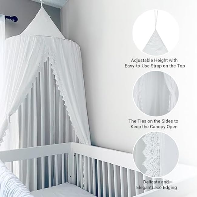 OldPAPA Kids Bed Canopy with Pom Pom Hanging Mosquito Net for Baby Crib Nook Castle Game Tent Nursery Play Room Decor£¬White