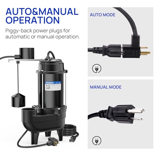 Image of Acquaer 1 /2HP Sump Pump Submersible, 6000 GPH Cast Iron Sewage Pump with Automatic Integrated Vertical Float Switch and Piggyback Plug, 2'' NPT Discharge Basements Pump for Sewers, Flood Zones