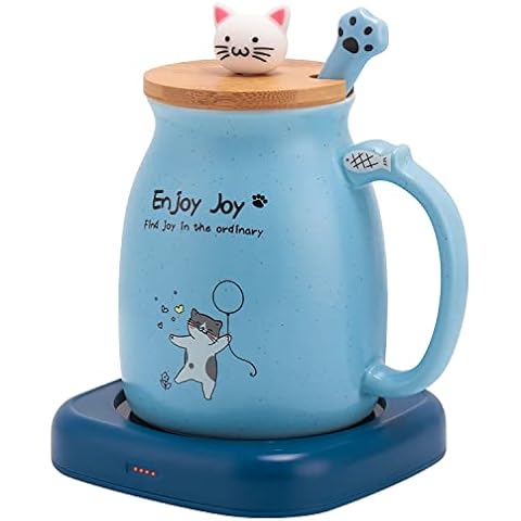 Bsigo Smart Coffee Mug Warmer & Cute Cat Mug Set, Beverage Cup Warmer for Desk Home Office, Candle Warmer Plate for Milk Tea Water with Two Temperature Setting(Up to 140℉/ 60℃), 8 Hour Auto Shut Off Cover