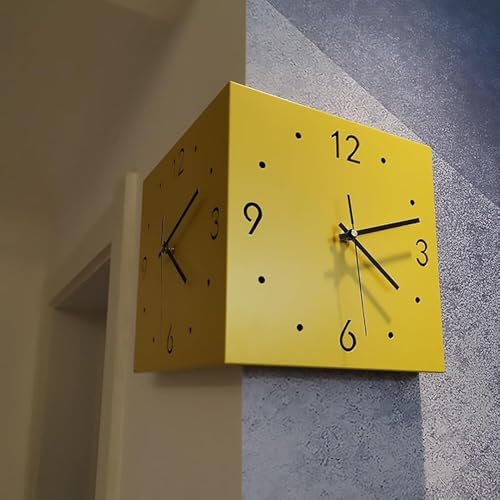 Reloj de pared esquinero, reloj de pared de esquina de doble cara, reloj de pared digital cuadrado silencioso, reloj de pared luminoso, reloj de pared moderno decorativo para decoración de sala de