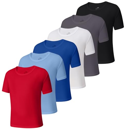 6-Pack Boys Athletic T-Shirts Quick Dry Short-Sleeve Tops Youth Moisture Wicking Running Sports T-Shirts4-18 Years