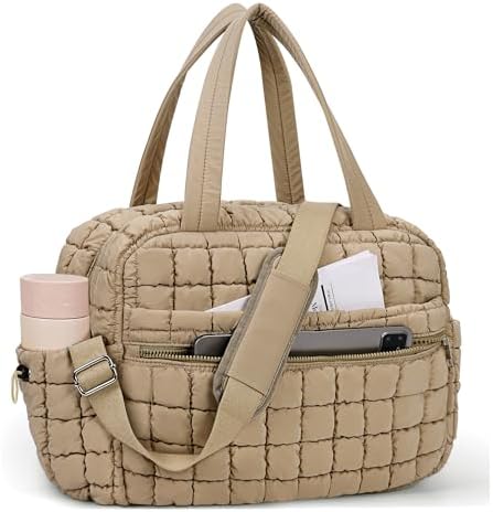Quilted Duffle Bag for Women Cute Weekender Overnight Bags Lightweight Soft Puffer Travel Duffel Bags Carry On Gym Bag with Wet Pocket