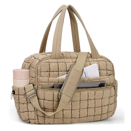 Bolsa de viagem acolchoada para mulheres, fofa, para o fim de semana, leve, macia, acolchoada para viagem, bolsa de ginástica, Marrom, Acolchoada