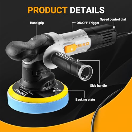 Exzenter Poliermaschine Auto 800W: DEKOPRO Doppelte Aktion poliermaschine Set mit 150MM Pad, 6-stufige variable Geschwindigkeit 1800-5500RPM 9MM Orbit – für Autodetailing, Polieren und Wachsen