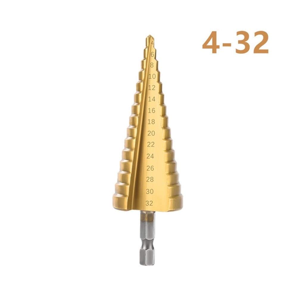 BAtlam Brocas escalonadas HSS Broca escalonada para perforar Madera de Metal Taladro cónico Herramientas de carpintería (Color : 1pcs 4 32mm, Shank Shape : Hexagonal) (1pcs 4 32mm Hexagonal)