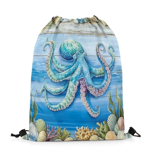 jejeloiu Octopus Gym String Bag 13"x15.7" Tentacles Drawstring Backpack Ocean Kraken Sports Sackpack Lightweight Women Men Underwater Waterproof Cinch Bag2