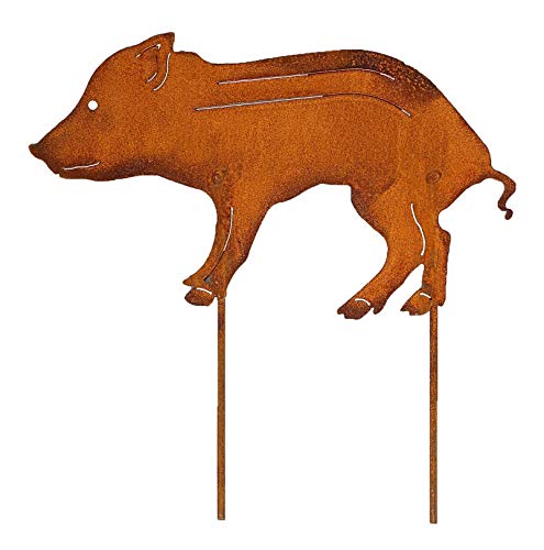Manufaktur-Lichtbogen Rost Gartenstecker Frischling 35,5 cm Edelrost Gartendeko Wildschwein Figur Cover