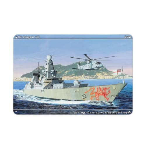 Image of Metal Wall Plaque with HMS Dragon D35 Destroyer Design 20x30cm, Classic Retro Room Decor for Kitchen, Hallway, Bar Or Small Cafe