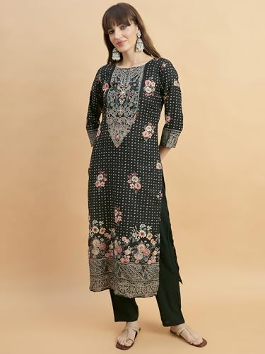 Image of SheWill Kurta Sets for Women - Red Rayon Aari Hand Work with Digital Floral Print Kurta with Pant and Chanderi Dupatta |Stylish Printed Summer Kurti Set
