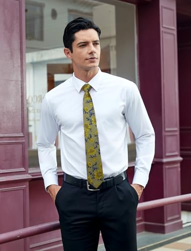 Image of HISDERN Men Floral Ties Woven Classic 3.4 inch Necktie Set Formal Tie Pocket Square for Wedding with Handkerchief Gift Box