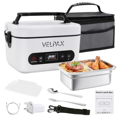 1.2L Cordless Electric Lunch Box Rechargeable Battery Powered Heated Lunch Box for Adult Portable Stainless Steel Food Warmer with Tableware and Insulated Bag for Work Travel School