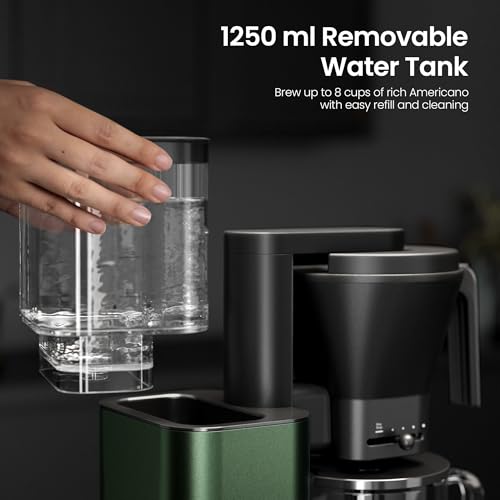Image of Kismile SCA-Certified 8 Cup Drip Coffee Maker, Pour Over Coffee Machine with 3s Instant Heat 197-205℉, Adjustable Flow Control, Removable Water Tank, Deep Cold Brew & 40 Min Keep Warm (Olive Green)