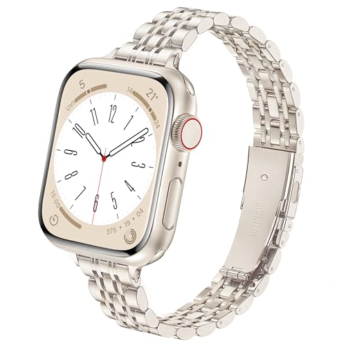 wipalor Slim Stainless Steel Strap Compatible with Apple Watch Straps Women 42mm(Series 11 10) 41mm 40mm 38mm, Metal iWatch Strap, Ladies Band for Apple Watch Series 10 9 8 7 6 5 4 3 2 1 SE, Starlight