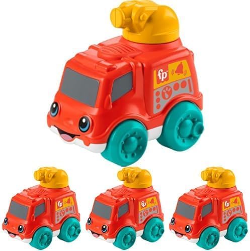 Fisher-Price Baby Toy Chime &amp; Ride Fire Truck Push-Along Vehicle with Fine Motor Activities for Infants Ages 6+ Months (Pack of 4)