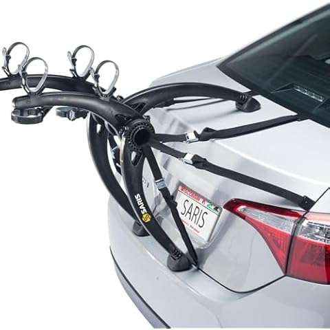 Saris Bones Car Trunk Bicycle Rack Carrier, Mounts 2 Bikes, Black - Durable, Rust-Free, Anti-Sway Straps, Fits Most Vehicles, Made in USA, Arc-Based Design, 100% Recyclable Materials Cover