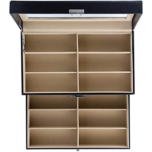 KINJOEK 12 Slot Sunglasses Organizer Storage Drawer Box, Double-Deck Sunglasses Case, Sunglasses Holder for Women Men Eyewear Display Case Collector PU Leather - Thumbnail 6