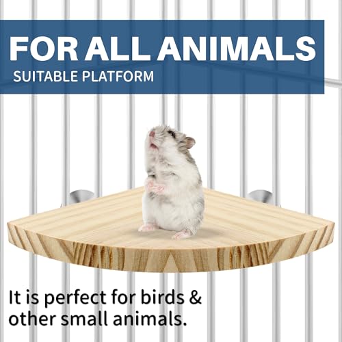 Image of Bird Perch Corner Stand for Bird Cage Corner Platform Wood Bird Perches Corner Shelf Rest for Birds Parrots Cockatiels and Other Animal Pet Cages (Wood, Flat - Large)