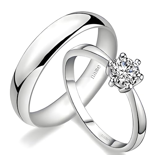 S925/10K 14K 18K Gold Couple Ring Sets, Round Cut Moissanite Couple Wedding Rings Set for Men and Women, Customized His and Hers Matching Promise Bands Engraving for Anniversary Engagement2