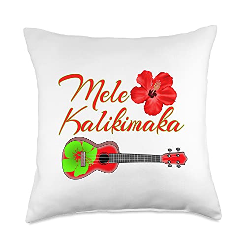 Mele Kalikimaka Hawaiian Ukulele Throw Pillow