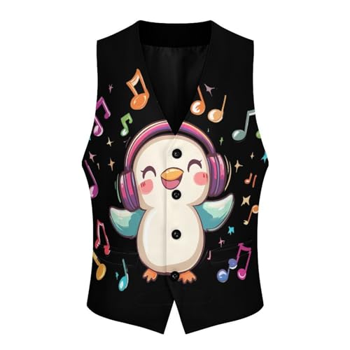 Duck Loves Music Casual Suit Vest for Men Formal Business Dress Regular Fit Waistcoat Tuxedo3