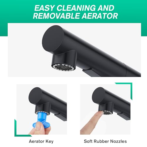 CREA Küchenarmatur mit 2 Wasserstrahlarten Brause ausziehbar, Einhebelmischer Hochdruck Armatur Wasserhahn Spültischarmatur Spülenarmatur Küche 360° Drehbar aus Edelstahl schwarz matt