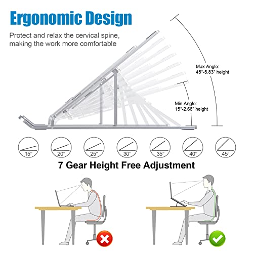 Cton Laptop Stand, Adjustable Aluminum Laptop Stand For Desk, Multi-Angle Ergonomic Anti-Slip Computer Stand, Foldable Portable Laptop Riser Compatible With 10-15.6" Laptops And Tablets (Silver) #TOP2