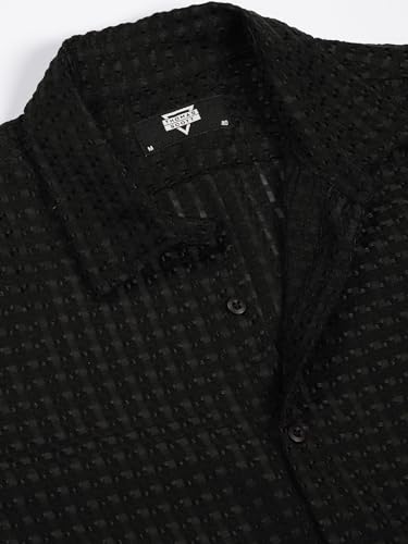 Image of Thomas Scott Men's | Solid | Textured Fabric | Full Sleeve | Slim Fit | Polyester-Blend | Spread Collar | Casual Shirt
