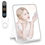 Vanity Mirror with Lights, Folding Tabletop Mirror Rechargeable Light Up Makeup Mirror Portable Travel Mirrors with 3 Color Lighting Vanity Mirrors for Office Desk,Vanity Table, Travel