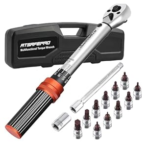 atsafepro 1/4 pouce clé dynamométrique velo 5 25 nm, deux directions réglables, 72 dents, kit moto de clé dynamométrique 1/4 pouce,tige dextension et ecrou torx