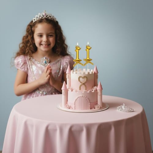 Image of Rozi Decoration Number 11 Birthday Candle Set Gold with Crown Design | Cake Topper Candles with Stick | Birthday and Anniversary Cake Decoration
